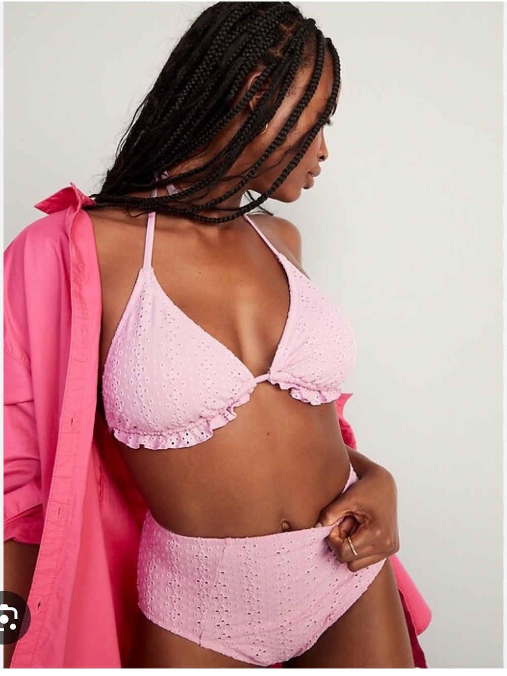 Old Navy Pink Eyelet Ruffle Triangle Bikini Set